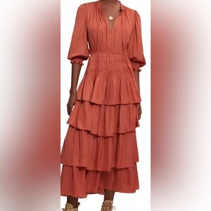 Maje Radjinette Ruffled Midi Dress - Orange - Size 38 EURO (US 8)